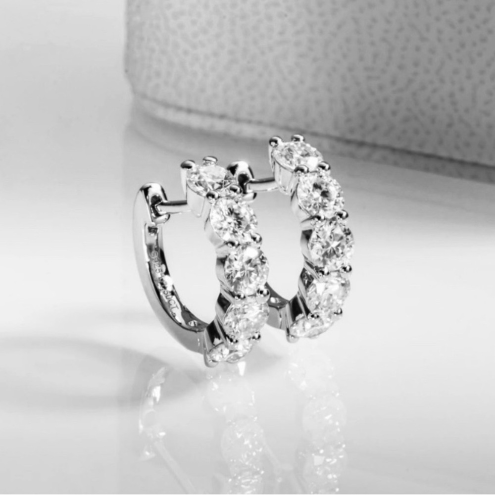 Certified 4mm 3CT Colorless Moissanite 925 Sterling Silver Huggie Earrings